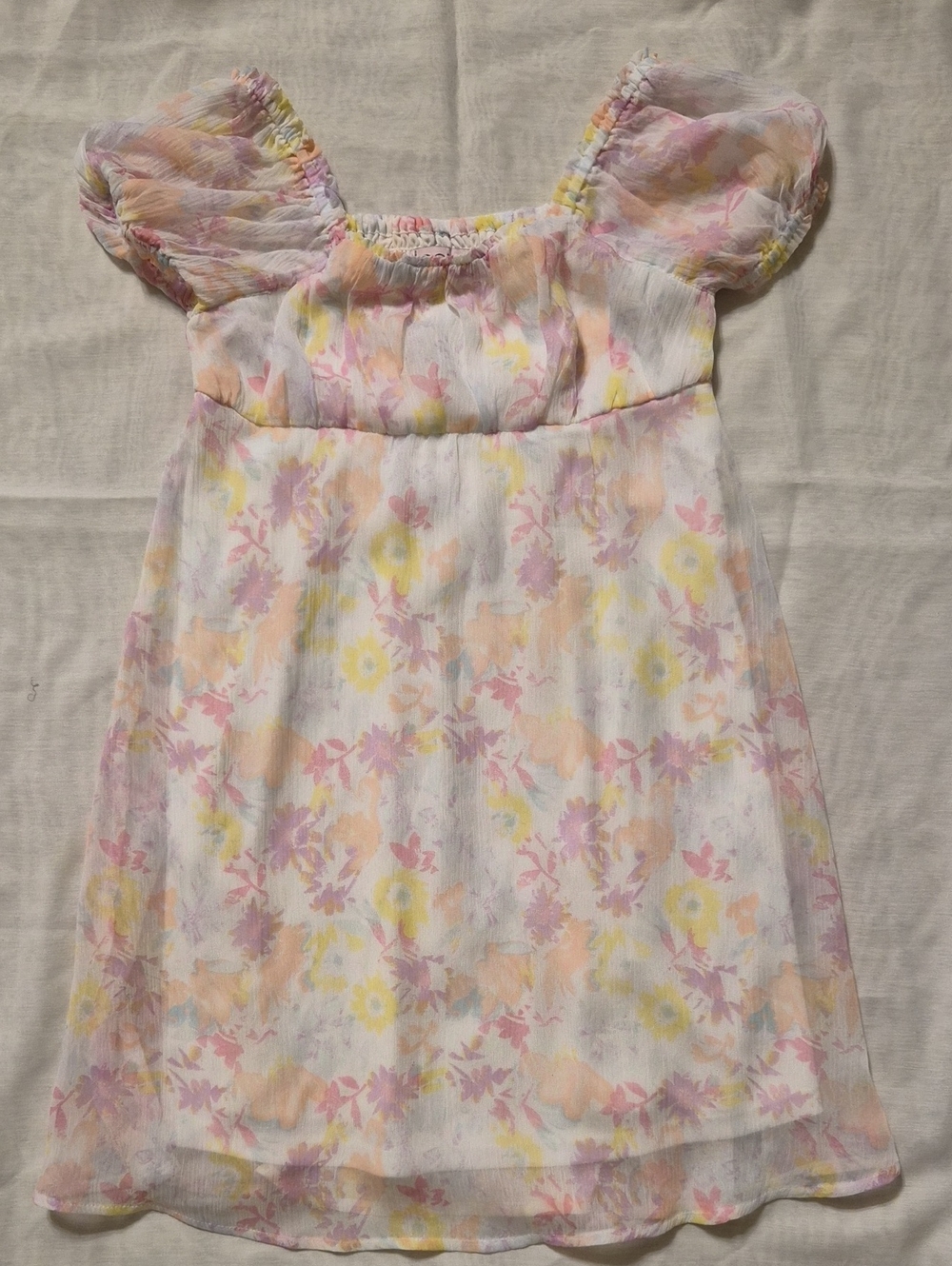 SO Girls' Pastel Floral Puff-Sleeve Dress - Pink, Yellow, Peach